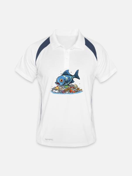 Fisch im Plastik Meer Umweltverschmutzung Shirt - Männer Polo atmungsaktiv - Weiß/Navy - Vorne