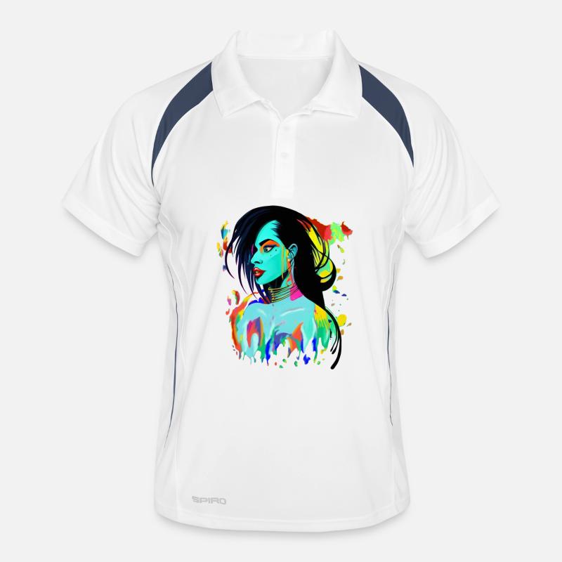 Neon Porträt Farbexplosion - Männer Polo atmungsaktiv - Weiß/Navy