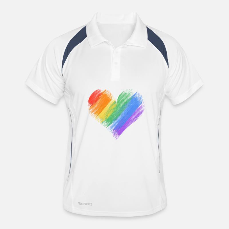 Regenbogenherz Pinselstrich - Männer Polo atmungsaktiv - Weiß/Navy
