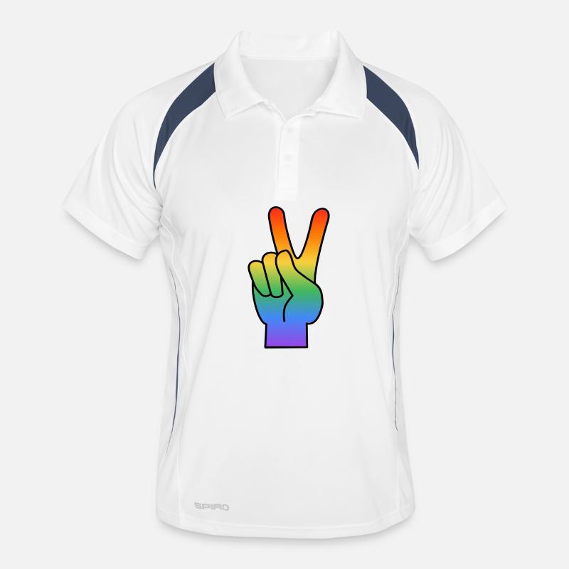 Regenbogen Peace Zeichen - Männer Polo atmungsaktiv - Weiß/Navy