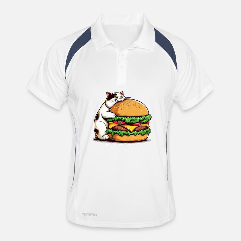 Gourmet-Katze und Hamburger - Männer Polo atmungsaktiv - Weiß/Navy
