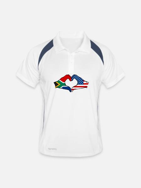 Afrique du Sud États-Unis drapeau mains forme de coeur - Polo respirant Homme - blanc/marine - Devant