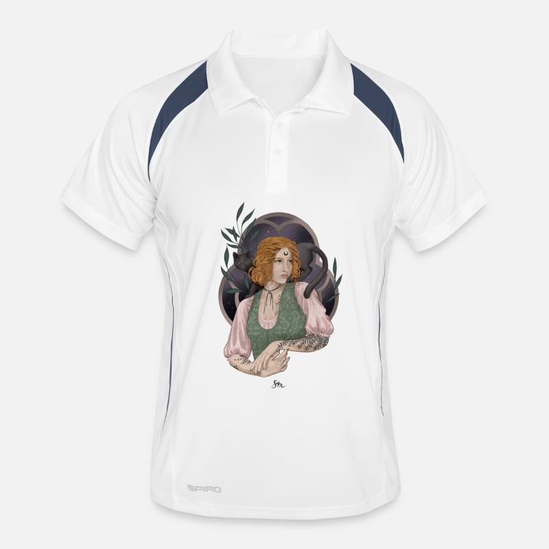 Young herb witch with cat companion Men's Polo breathable