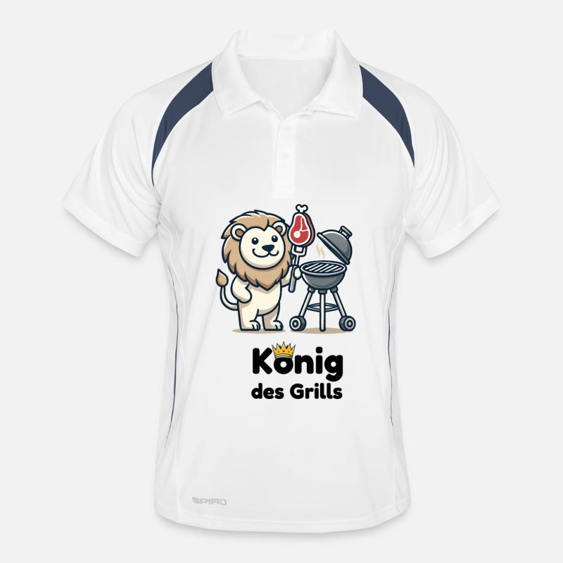 Löwe am Grill mit Krone - Männer Polo atmungsaktiv - Weiß/Navy