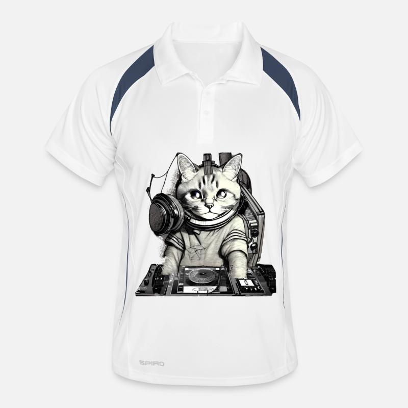 DJ Katze mit Mischpult Männer Polo atmungsaktiv