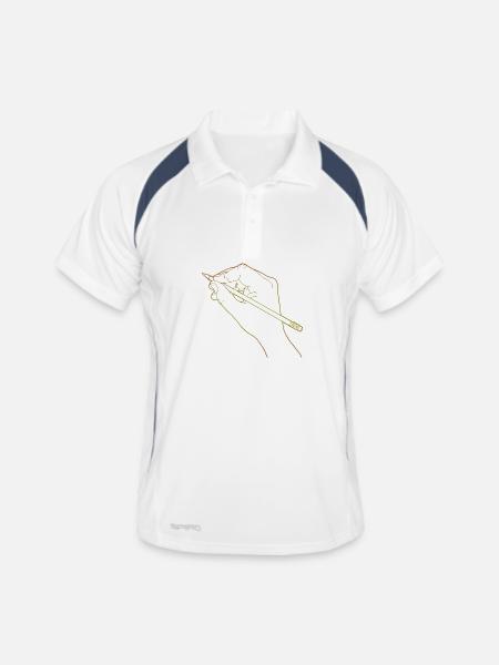 Main esquissée tenant un crayon - Polo respirant Homme - blanc/marine - Devant