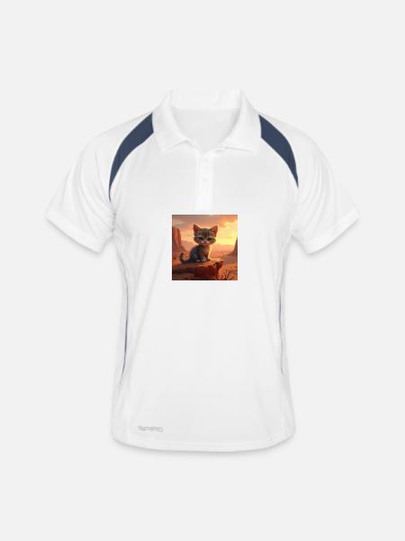 Wüstenkätzchen im Abendlicht - Männer Polo atmungsaktiv - Weiß/Navy - Vorne