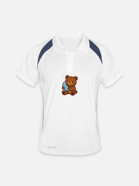 Kuschelbär Mondtraum - Männer Polo atmungsaktiv - Weiß/Navy - Vorne