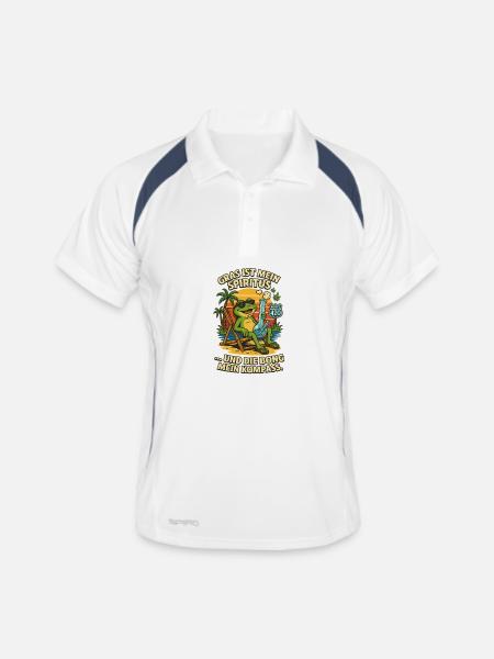 Frosch am Strand: Bong & Route 420 - Männer Polo atmungsaktiv - Weiß/Navy - Vorne