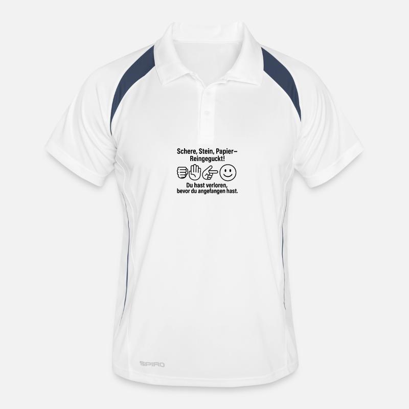 Reingeckt: Schere Stein Papier - Männer Polo atmungsaktiv - Weiß/Navy