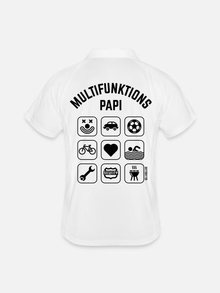 Multifunktions Papi (9 Icons) - Männer Polo atmungsaktiv - Weiß/Navy - Hinten