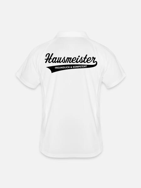 Hausmeister – Freundlich Und Kompetent (Black) - Männer Polo atmungsaktiv - Weiß/Navy - Hinten