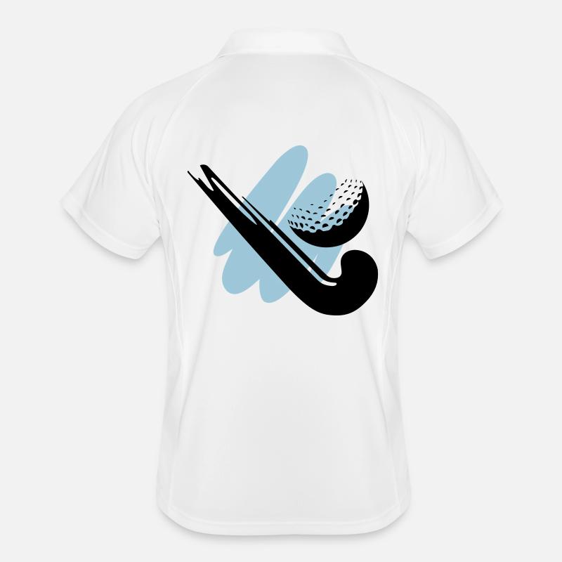Hockeyschläger mit Ball - Männer Polo atmungsaktiv - Weiß/Navy