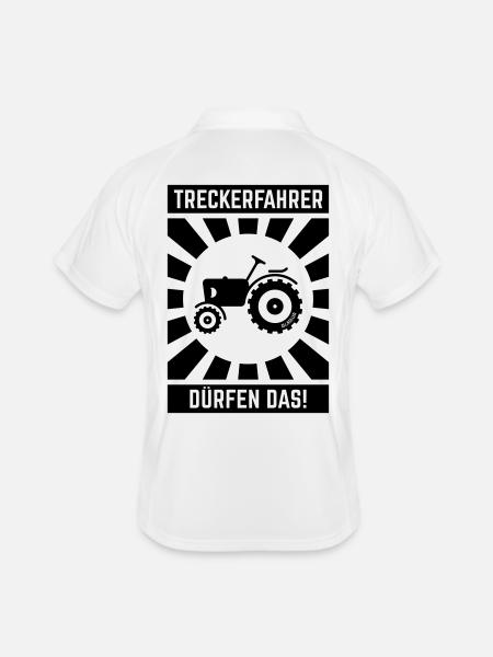 Treckerfahrer Dürfen Das! (Trecker Traktor V6 B) - Männer Polo atmungsaktiv - Weiß/Navy - Hinten