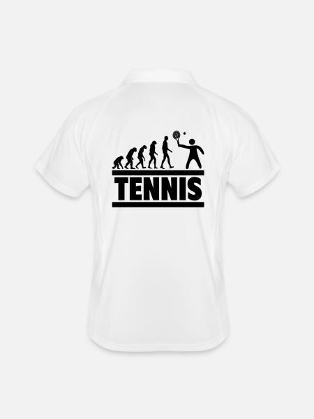 Tennis-Evolution: Vom Mensch zum Tennisspieler - Männer Polo atmungsaktiv - Weiß/Navy - Hinten