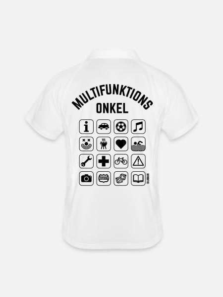 Multifunktions Onkel (16 Icons) - Männer Polo atmungsaktiv - Weiß/Navy - Hinten