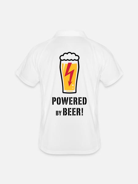 Powered By Beer! (Bier / Blitz / POS) - Männer Polo atmungsaktiv - Weiß/Navy - Hinten