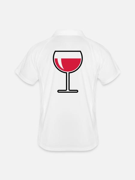 Rotweinglas Rund Zu (Rotwein / Wein / 2C) - Männer Polo atmungsaktiv - Weiß/Navy - Hinten
