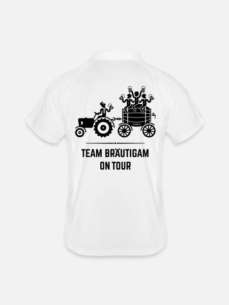 Team Bräutigam On Tour (Trecker Bierfass JGA / B) - Männer Polo atmungsaktiv - Weiß/Navy - Hinten