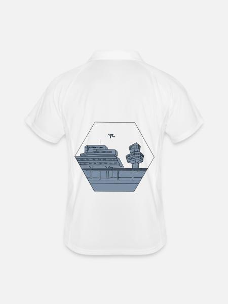 Flughafen Tegel Berlin 2 - Männer Polo atmungsaktiv - Weiß/Navy - Hinten