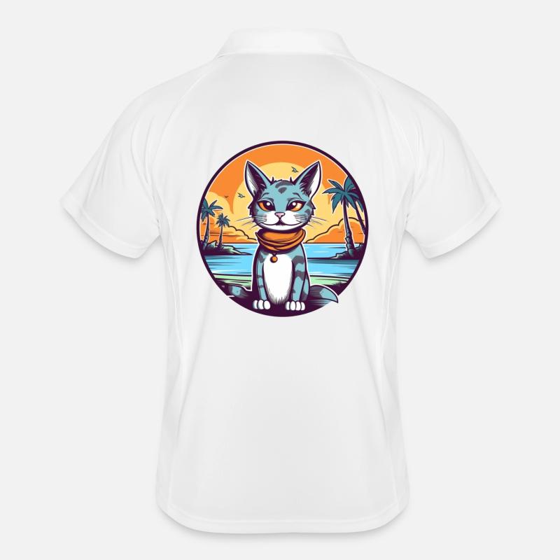 Chat de dessin animé dans un paradis tropical Polo respirant Homme