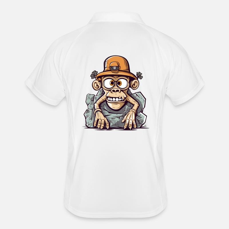 Adventurous monkey artwork with mountaineering hat Men's Polo breathable