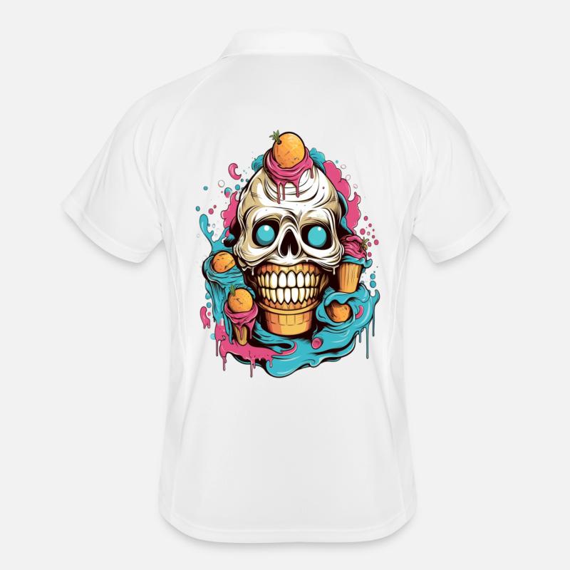 Skull Eistüte mit Fruchtmotiven - Männer Polo atmungsaktiv - Weiß/Navy