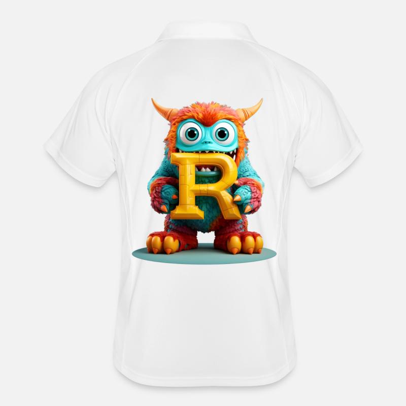 Bunter Monster mit Buchstabe R - Männer Polo atmungsaktiv - Weiß/Navy