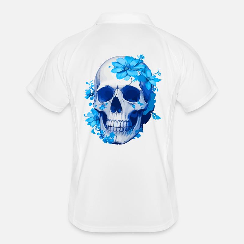 Intensiv blauer Blumenschädel - Männer Polo atmungsaktiv - Weiß/Navy