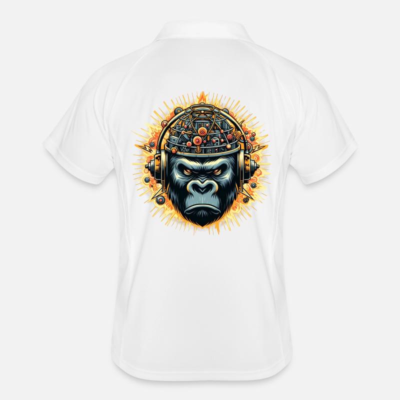 Gorilla-Cybersound mit Techno-Kopf - Männer Polo atmungsaktiv - Weiß/Navy