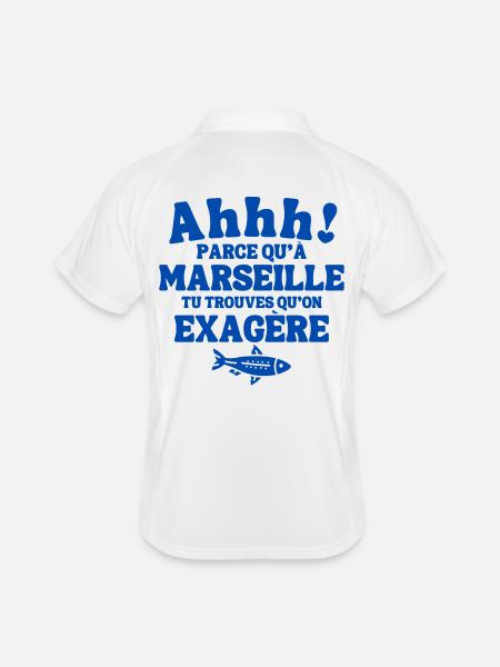 Marseille, je suis Marseillais, Marseillais, 13 - Polo respirant Homme - blanc/marine - Dos