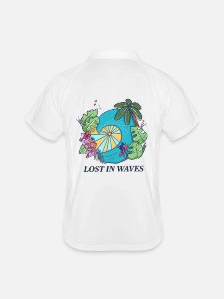 Lost in Waves – Tropical Surf Vibes Design - Men's Polo breathable - white/navy - Back