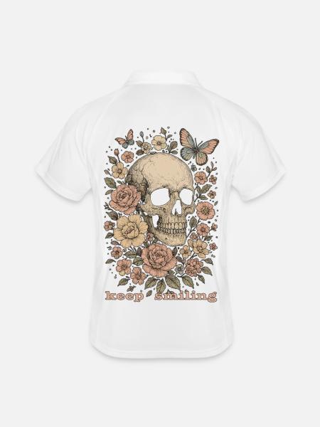 Keep smiling - Skull & Flowers - Men's Polo breathable - white/navy