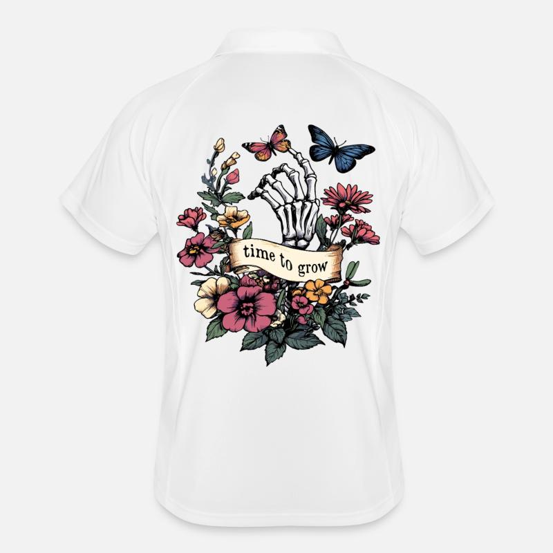 time to grow - Skelett schmetterlinge & Blumen Männer Polo atmungsaktiv