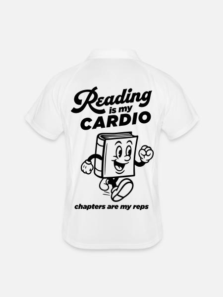 Lesen ist mein Cardio - Männer Polo atmungsaktiv - Weiß/Navy - Hinten