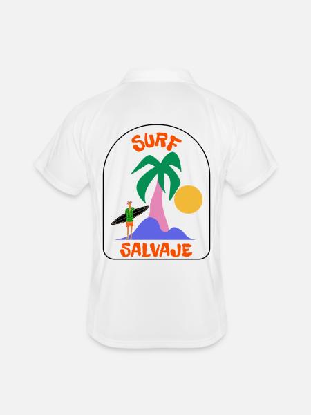 Surf Salvaje Palm Sonnenuntergang - Männer Polo atmungsaktiv - Weiß/Navy - Hinten