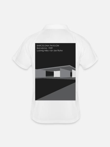 Architecture moderne : Pavillon de Barcelone - Polo respirant Homme - blanc/marine - Dos