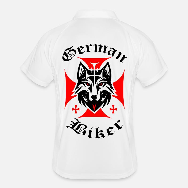Roter Wolf - German Biker - Männer Polo atmungsaktiv - Weiß/Navy