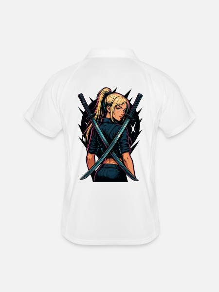 combattant avec katana action héroïne manga anime - Polo respirant Homme - blanc/marine - Dos