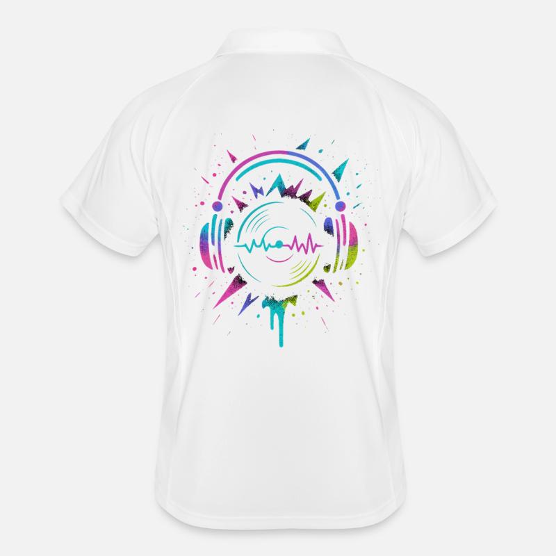 Neon Kopfhörer Vinyl, Techno Rave Sound Männer Polo atmungsaktiv