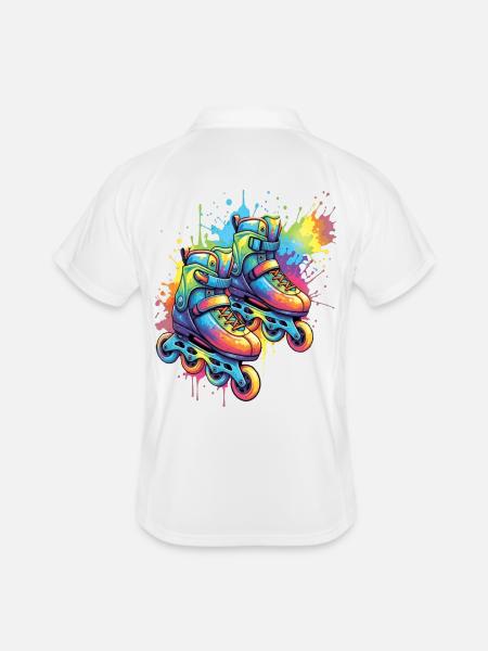 roller skates - Urban sports illustration - Men's Polo breathable - white/navy - Back