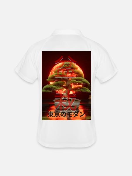 Bonsai Red Suns Japanese Writing Sign - Men's Polo breathable - white/navy - Back