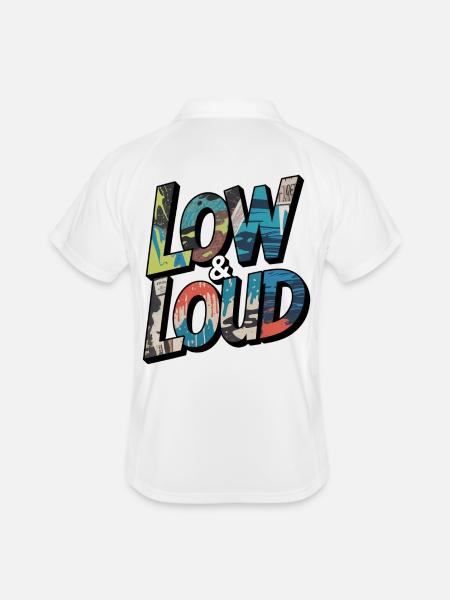 4. Low and Loud Motiv für JDM & Tuning Fans - Männer Polo atmungsaktiv - Weiß/Navy - Hinten