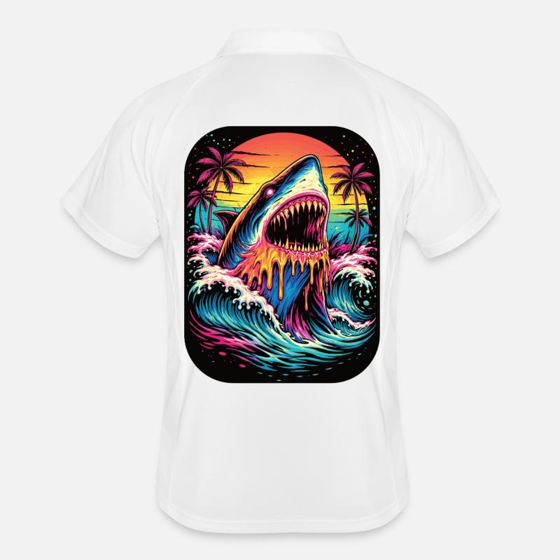 Neon shark at sunset - Men's Polo breathable - white/navy