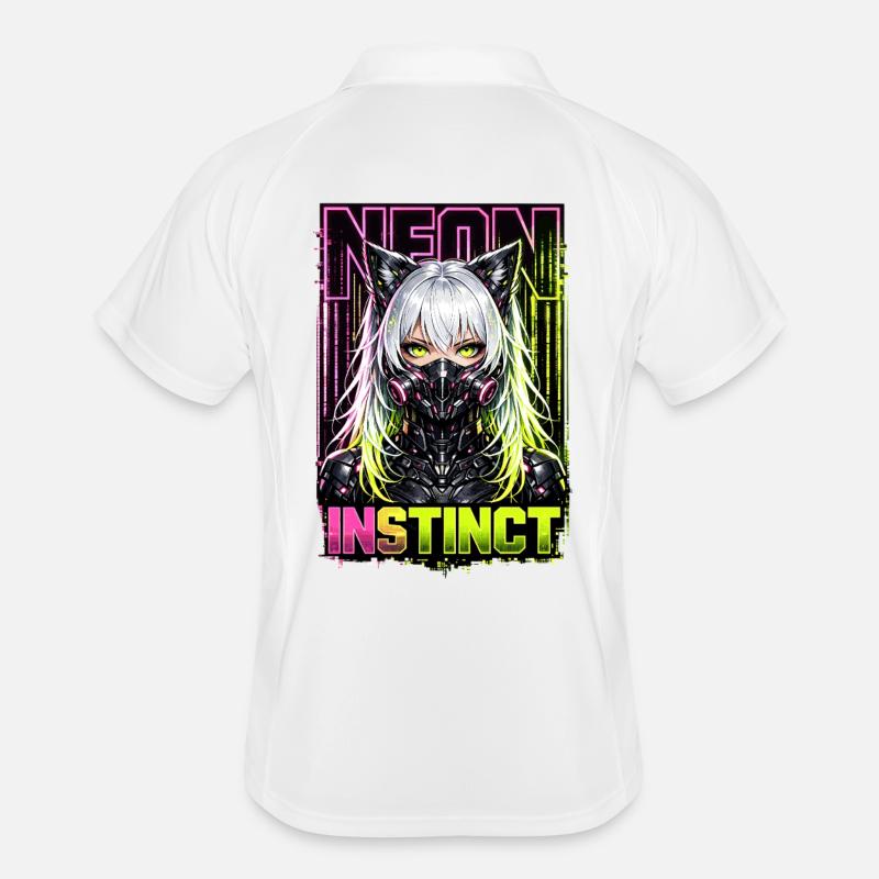 Neon Instinct Cyberpunk Katzenmädchen Style - Männer Polo atmungsaktiv - Weiß/Navy