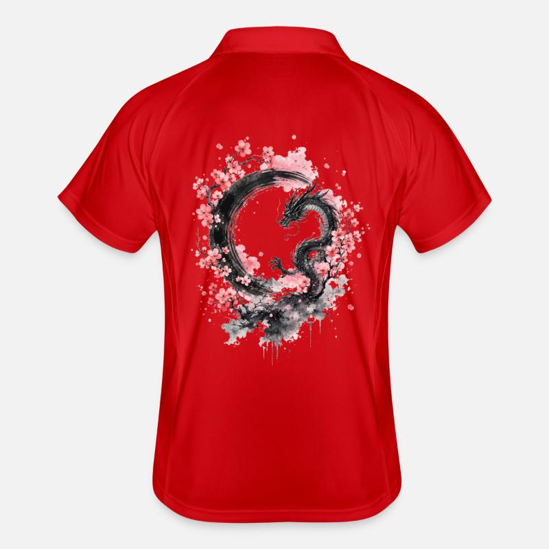 Sakura Dragon Ink Circle Men's Polo breathable
