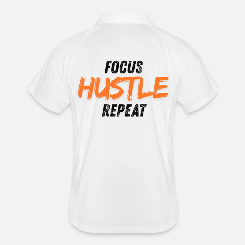 Conception typographique motivante audacieuse Hustle - Polo respirant Homme - blanc/marine
