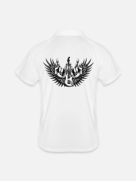 Piano à queue Guitare Métal Fourchette Mains Métal - Polo respirant Homme - blanc/marine - Dos