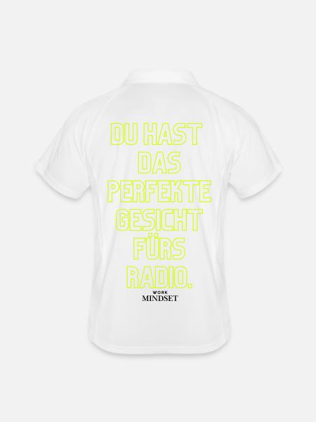 Neon Typo: Du hast das perfekte Gesicht - Männer Polo atmungsaktiv - Weiß/Navy - Hinten