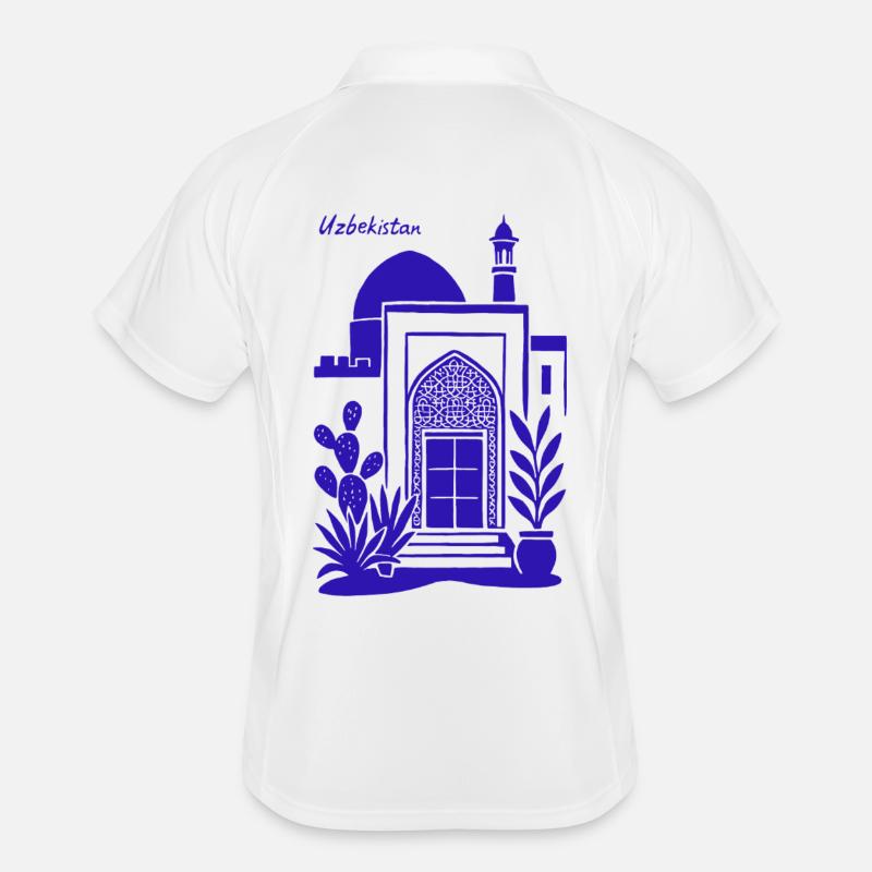 Uzbekistan Architecture Blue Silhouette Men's Polo breathable